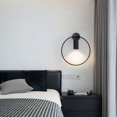 Nordic Ring Metal Sconce Light Fixture - 1 Light Wall Lamp in Black/Gold for Bedroom, 11