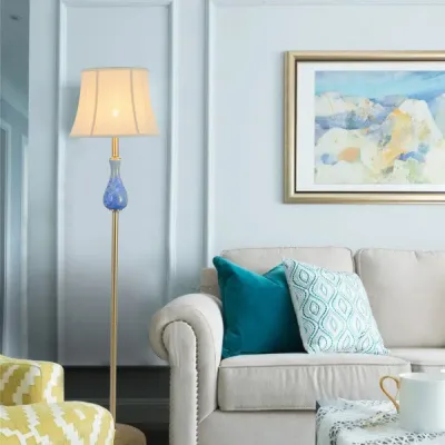 Traditional Bell Shade Fabric Standing Lamp with Foot Switch - Elegant Living Room Floor Light