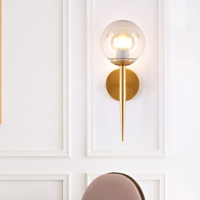 Clear Glass Mini Sphere Wall Lamp - Minimalist Living Room Sconce with Pencil Arm in Black/Gold