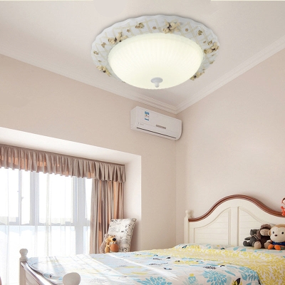Kids Bear Flush Mount Ceiling Light for Baby Bedroom - White Fluted Glass Lamp