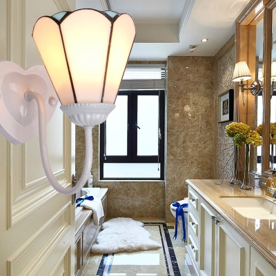 Lily gebrandschilderd glas wandmontage licht - Tiffany stijl schansverlichting voor gang - wit/blauw/antiek messing afwerking