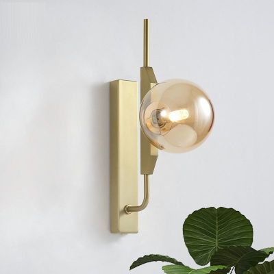Gold Wall Sconce with White/Amber/Smoke Gray Glass Orb - Modern Bedroom Light Fixture