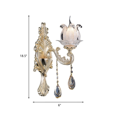 Traditional Gold Semi-Open Flower Frosted Glass Sconce for Living Room Wall.