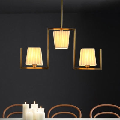Classic Brass Island Pendant Light Kit with Rectangle Fabric Shade - 3 Lights Dining Room Lighting