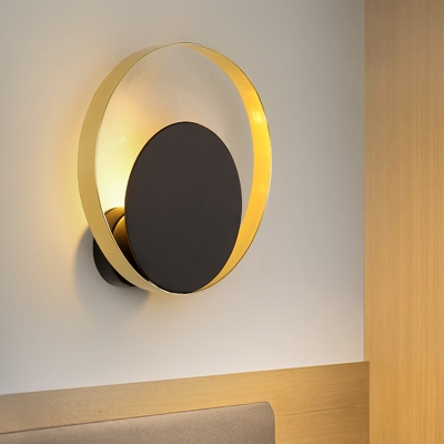 Mid Century Circle Sconce Light: Hotel Wall Mount in Black-Gold