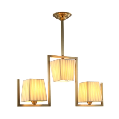 Classic Brass Island Pendant Light Kit with Rectangle Fabric Shade - 3 Lights Dining Room Lighting