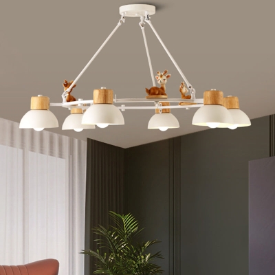 Lustre suspendu en forme de dôme pour enfants : éclairage à suspension en métal à 3/6 lumières avec décor de cerf/cheval en noir/blanc