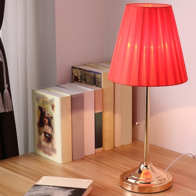 Pleated Empire Shade Table Lamp with Pull Chain - Elegant Bedroom Nightstand Light