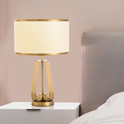 Mid Century Style Metal Table Lamp with Drum Shade - Strap Jar Night Light