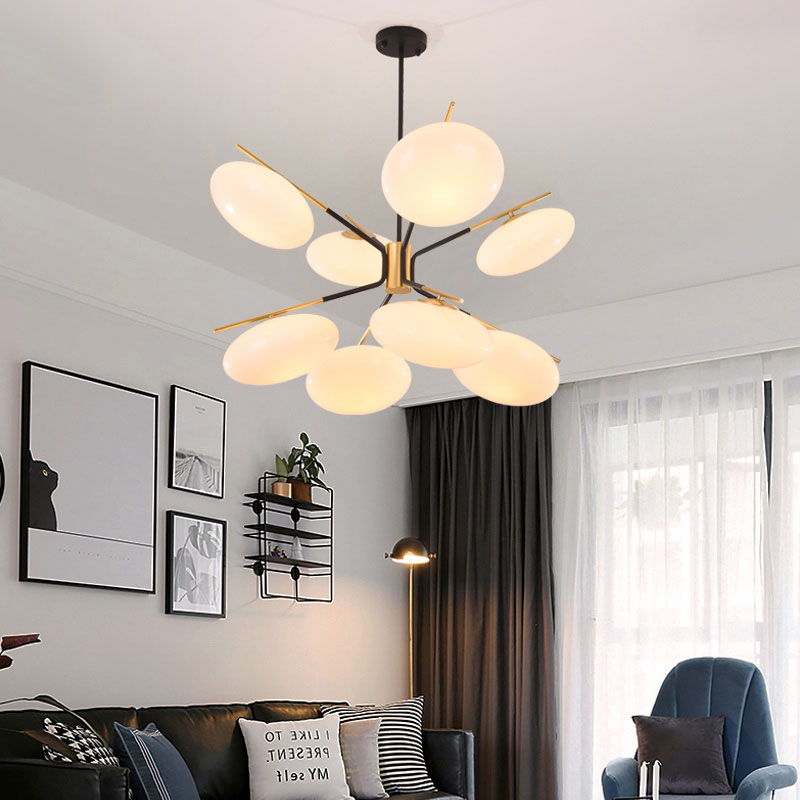 Modern Opal Glass Ellipse Pendant Light with 6/8 Lights for Living Room Ceiling