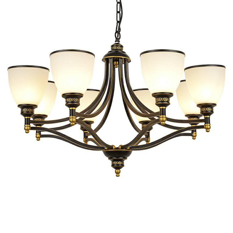 Vintage Black Opaline Glass Chandelier with Bell Shape - Elegant Suspension Lighting for Living Room