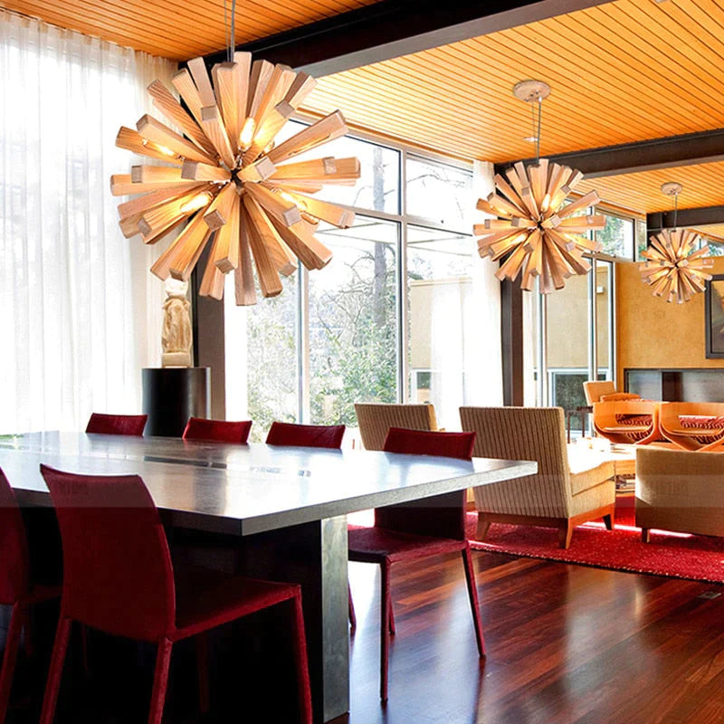 Luces colgantes de madera de diente de león, lámparas colgantes de madera maciza, accesorios para comedor, restaurante, lámpara colgante de decoración interior