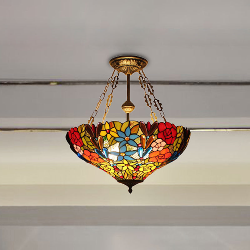 Tiffany Rustic Dragonfly Plafonnier semi-encastré en laiton antique – Éclairage en vitrail de qualité hôtelière