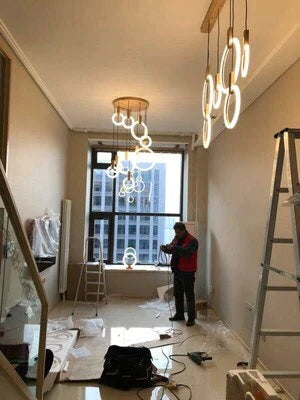 Anillos de acrílico de hierro de madera nórdico LED, lámpara LED DIY, luz LED, luces colgantes, lámpara colgante, luz colgante para vestíbulo de comedor