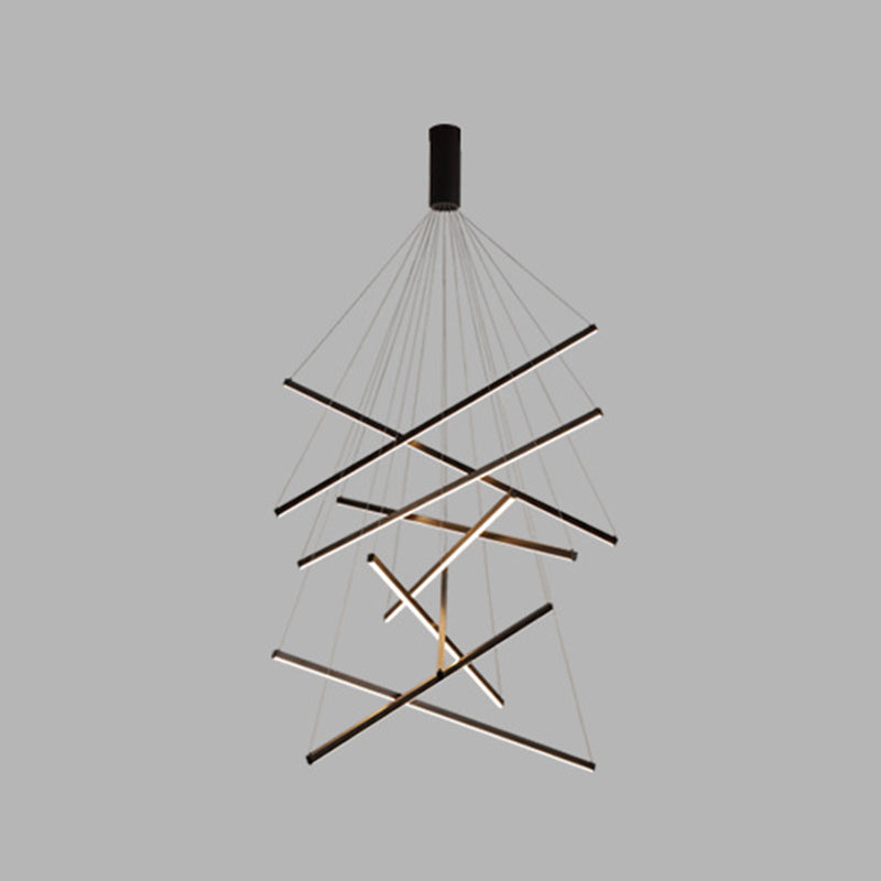 Żyrandol LED Black Sticks Nowość Minimalistyczna metalowa lampa wisząca do holu