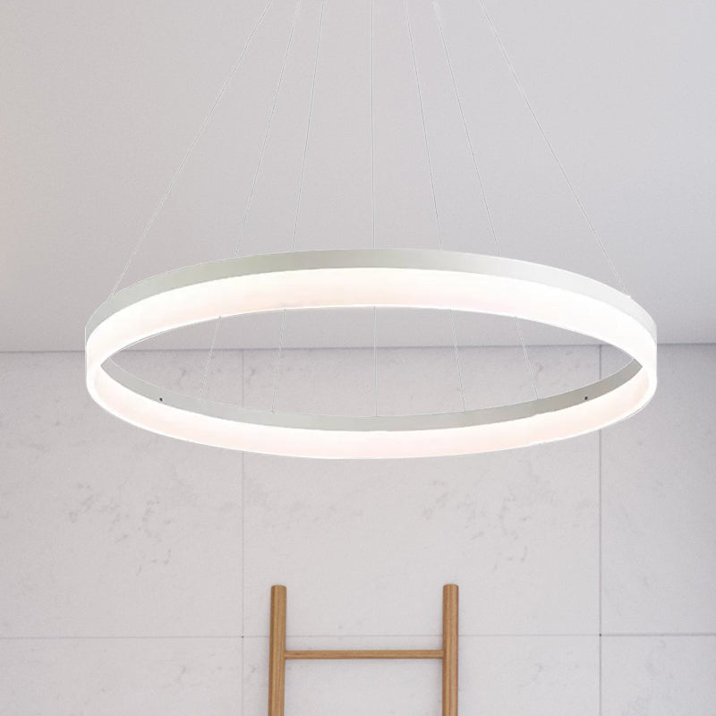 Modern Round LED Chandelier Pendant - Acrylic 1/2/3-Light Ceiling Light Fixture in Black/White/Gold - Warm/White Light