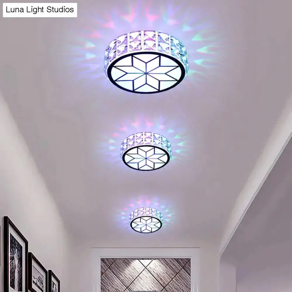 6W/12W Modern Metal Crystal Ceiling Light Lamp For Hallway Dinning Room Flush Mounted Glass Lampshade Round Aisle Veranda Light