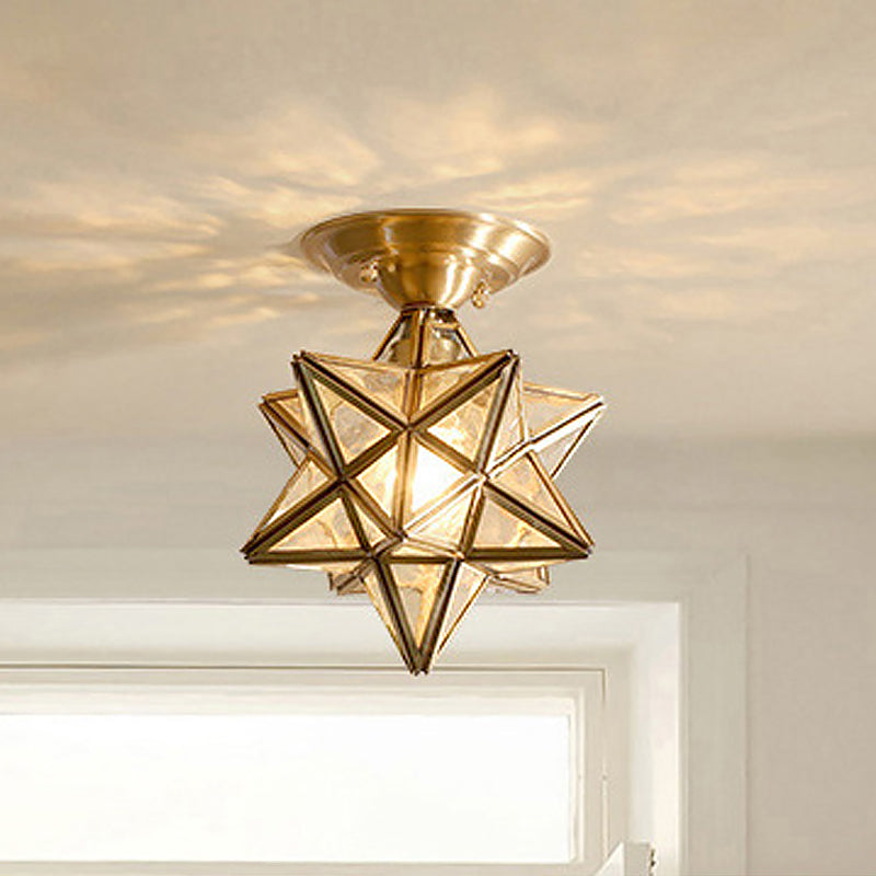 Lámpara de techo tradicional para dormitorio Diamond/Star - Vidrio transparente, montaje empotrado de latón de 1 luz