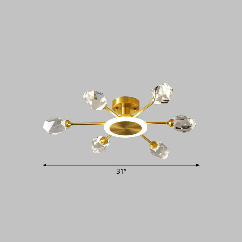 Strahlende Eleganz im Schlafzimmer: Postmoderne goldene LED-Deckenleuchte mit radialem Kristallblock-Design