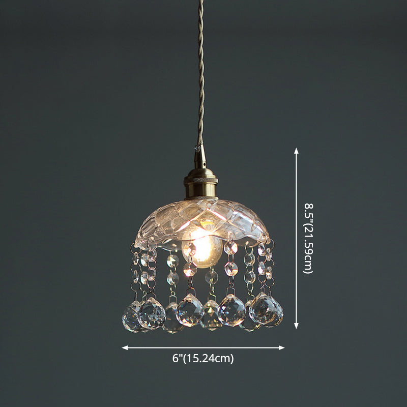 Lampa wisząca z przezroczystego szkła w kształcie kwiatu w stylu vintage z kryształkami w kształcie łezki