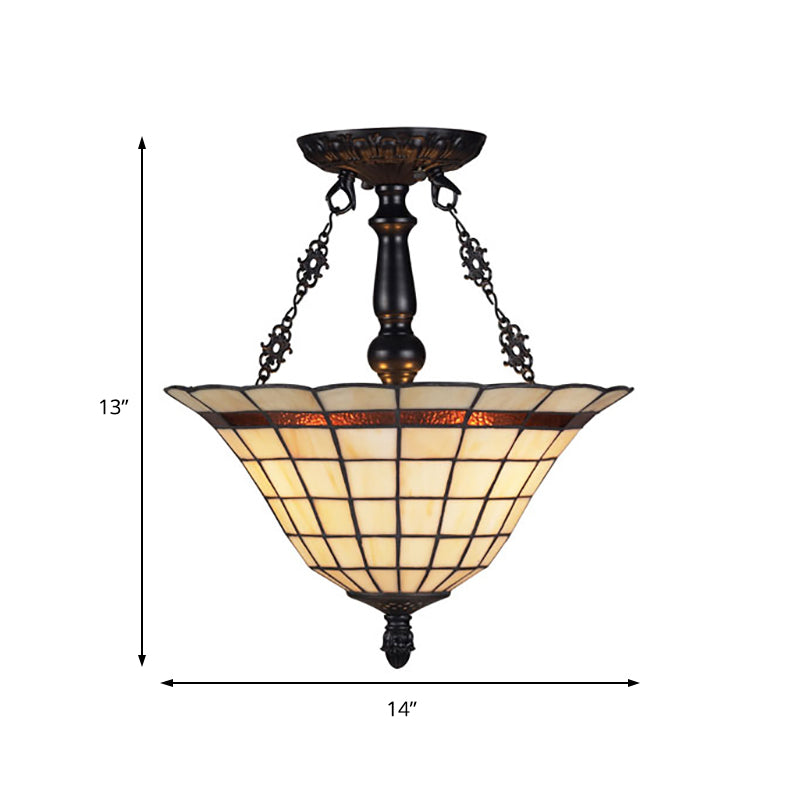 Lámpara de araña de cristal antiguo Tiffany – Lámpara colgante invertida beige para restaurantes