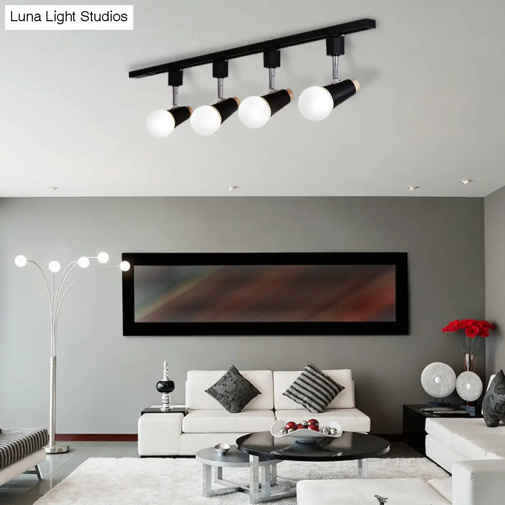 Industriële metalen lineaire plafondlamp - 3/4-kops verstelbare semi-inbouwrailarmatuur met komvormige kap in zwart/wit