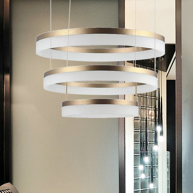 Modern Round LED Chandelier Pendant - Acrylic 1/2/3-Light Ceiling Light Fixture in Black/White/Gold - Warm/White Light