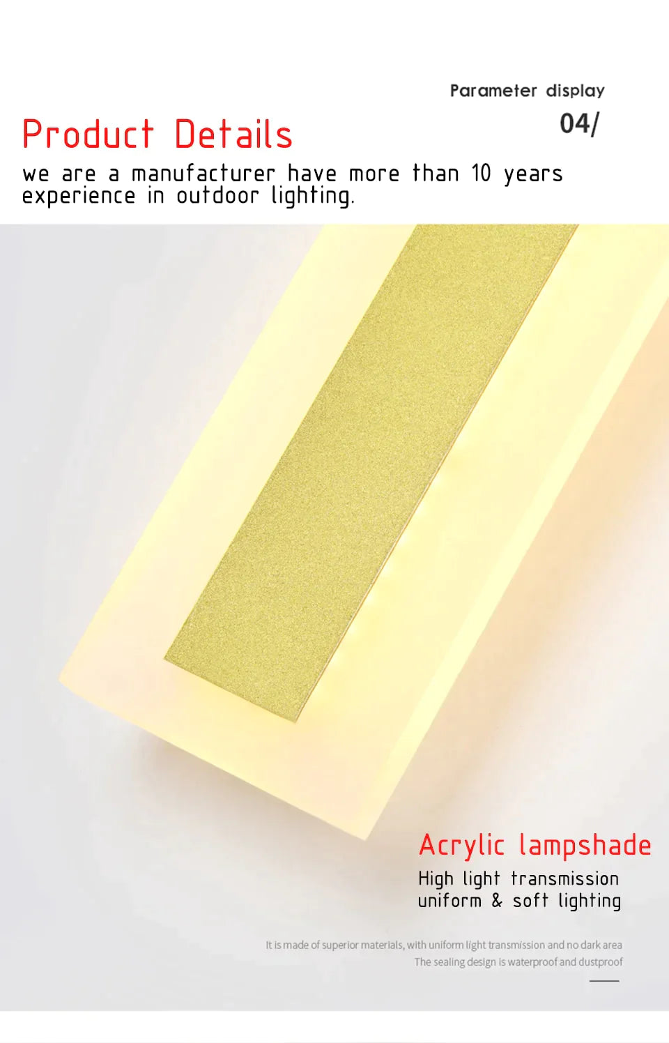 Außenbeleuchtung, hohe LED-Wandleuchte, IP65, wasserdicht, Aluminium, dimmbar, goldfarben, Garten-/Veranda-Wandleuchte, 110–220 V, Straßenleuchte