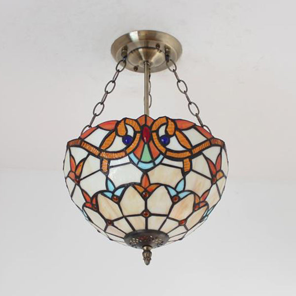 Victoriaanse stijl beige glas-in-loodkroonluchter voor foyerplafondverlichting