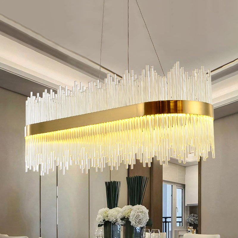 Crystal Gold Linear LED Chandelier - Contemporary Pendant Light for Dining Room (31.5