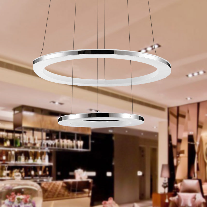 Contemporary LED Acrylic Round Ceiling Pendant Chandelier - 1/2/3-Head Silver - Warm/White Light