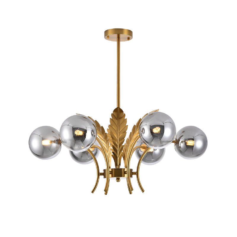 Lampadario a sfera a soffitto Simplicity in vetro bianco/rosa/cognac a 6 luci per soggiorno, lampadario a sospensione a LED con decorazioni a foglie