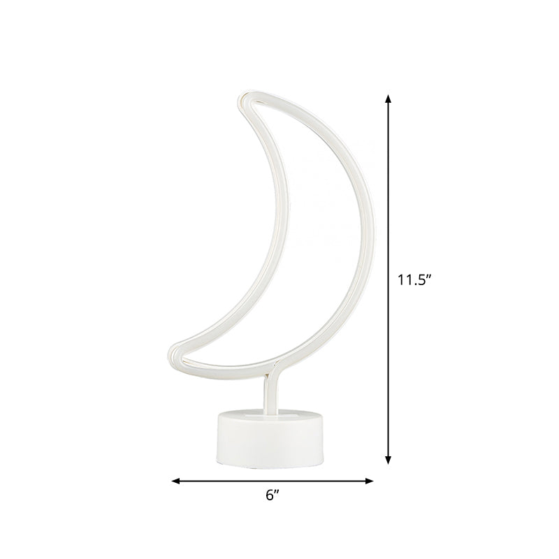 Lampada da tavolo a LED contemporanea a forma di luna – Luce notturna in plastica alimentata a batteria (Bianco)
