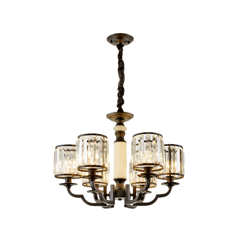 Mid Century Crystal Cylinder Chandelier: Black Hanging Light Kit with Adjustable Rope & 3/6 Bulbs