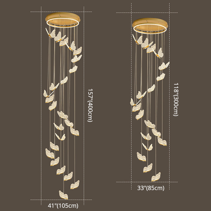 Schmetterlings-Wendeltreppen-Deckenbeleuchtung, Acryl, moderne LED-Mehrlicht-Pendelleuchte in Gold