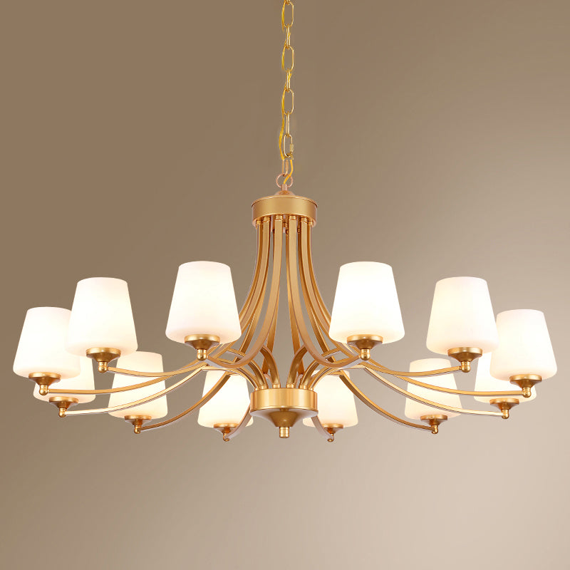 Milk Glass Chandelier: Elegant Cone Shade for Traditional Dining Room Ceiling Lighting