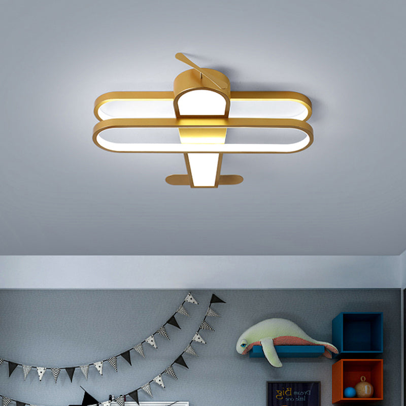 Vuela alto con el helicóptero: luz LED empotrada de aluminio dorado para dormitorio infantil
