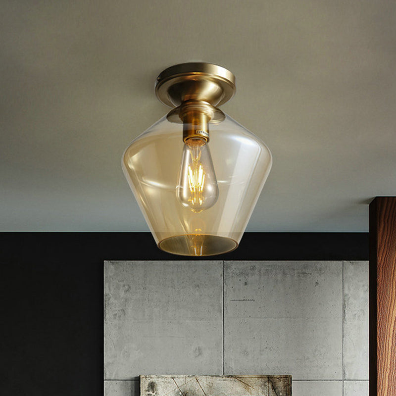 Glamour di metà secolo: Lampada da soffitto con montaggio ad incasso in ottone a forma di diamante in vetro cognac - Larghezza singola 9