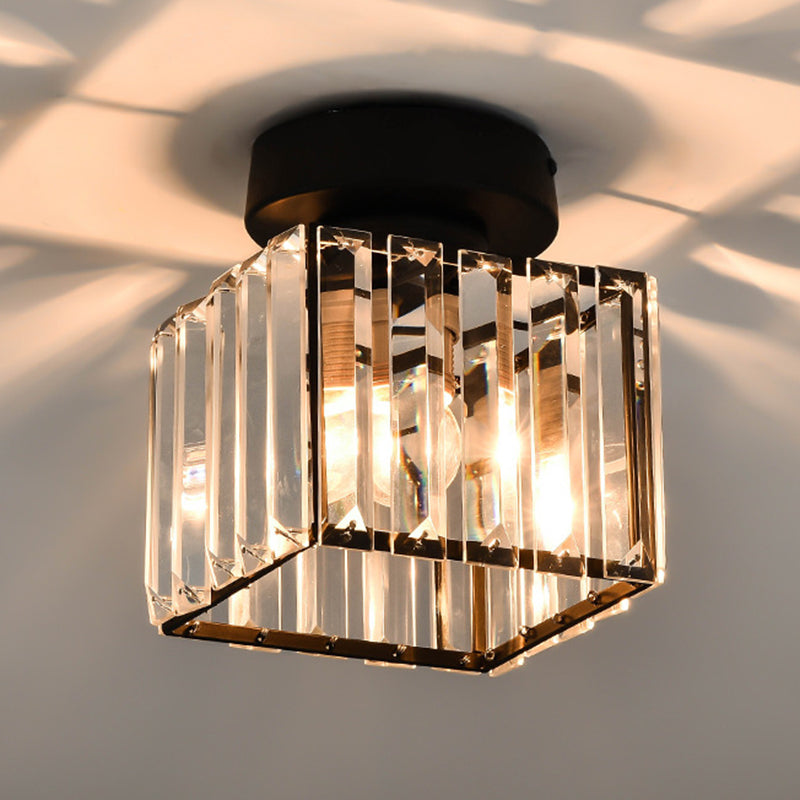 Zwarte eigentijdse geometrische inbouwplafondlamp met tri-prisma-kristal - 1-lichts gangverlichting