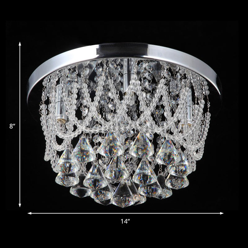 Modern Crystal Strand Ceiling Lamp - Dome Flush 3 Lights, 14