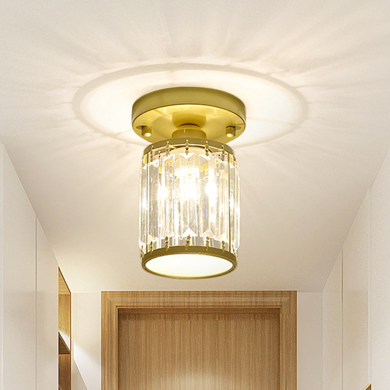 Plafonnier élégant en cristal semi-encastré pour foyer – Forme ronde/carrée, petite taille, 1 ampoule, accent noir/or