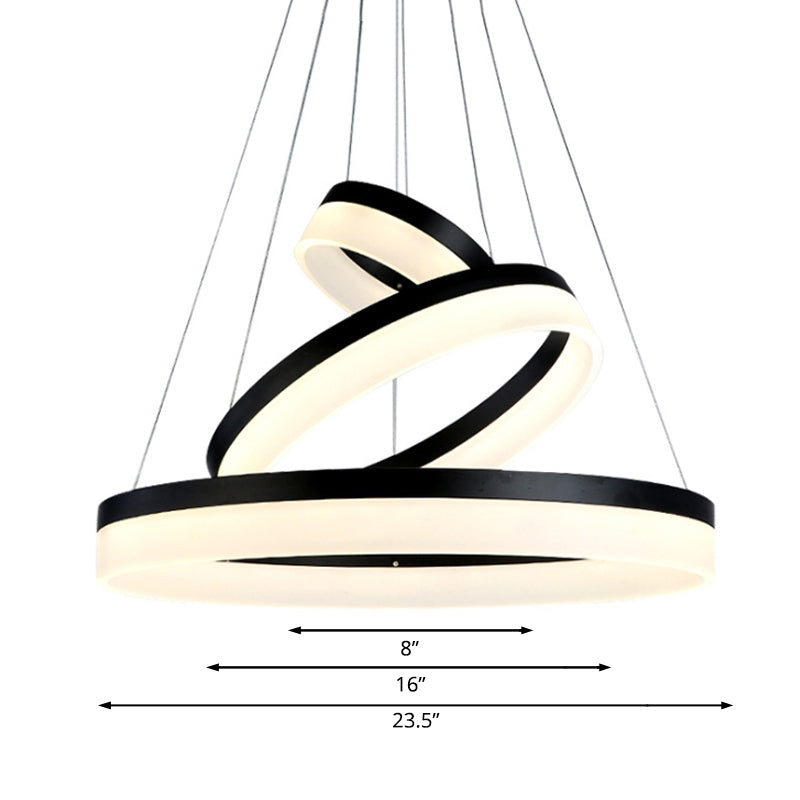 Modern Round LED Chandelier Pendant - Acrylic 1/2/3-Light Ceiling Light Fixture in Black/White/Gold - Warm/White Light