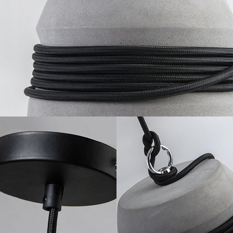 Lampada a sospensione con finitura in cemento stile industriale nero/grigio/beige con corda