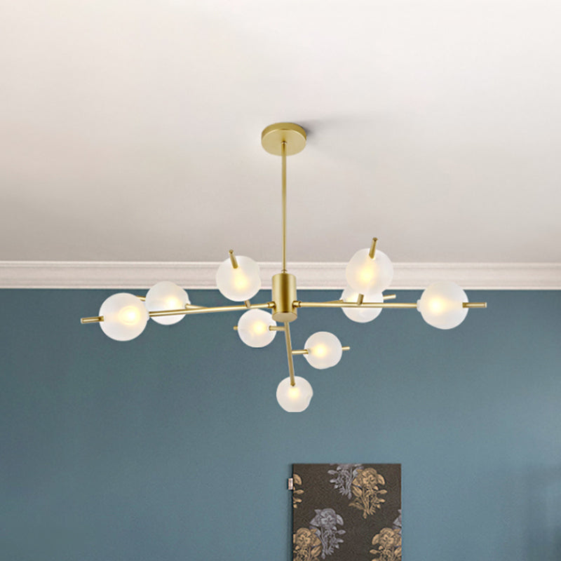 Frosted Glass Ball Chandelier - 9-Light Pendant Lamp in Black/Gold
