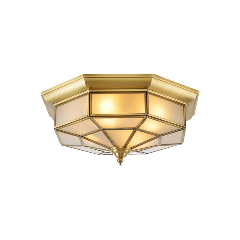 Colonial Brass Ceiling Light with Prismatic Milky Glass - 4/6 Bulbs - Ideal for Living Rooms - 17