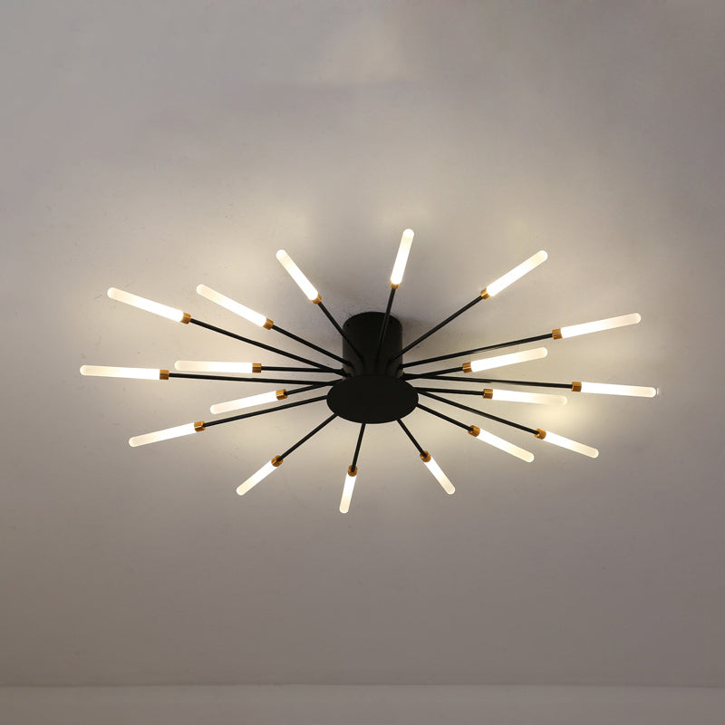 Lámpara de techo contemporánea negra/dorada con LED acrílico para dormitorio - Montaje semiempotrado (12/18/28 luces)