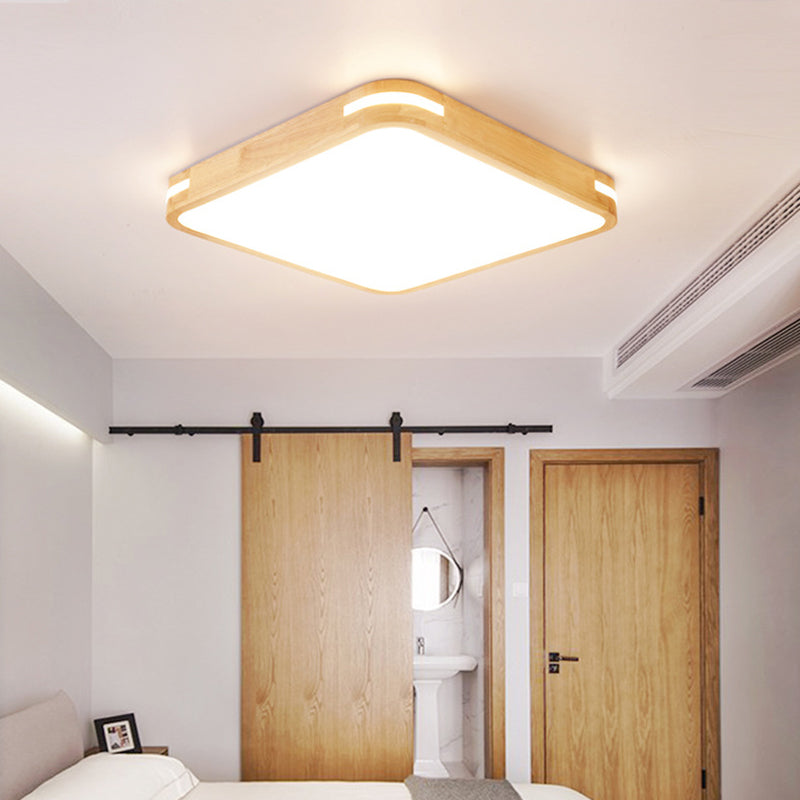 Modern Wood Beige LED Flush Mount Ceiling Light in White/Warm/Natural | Multiple Width Options