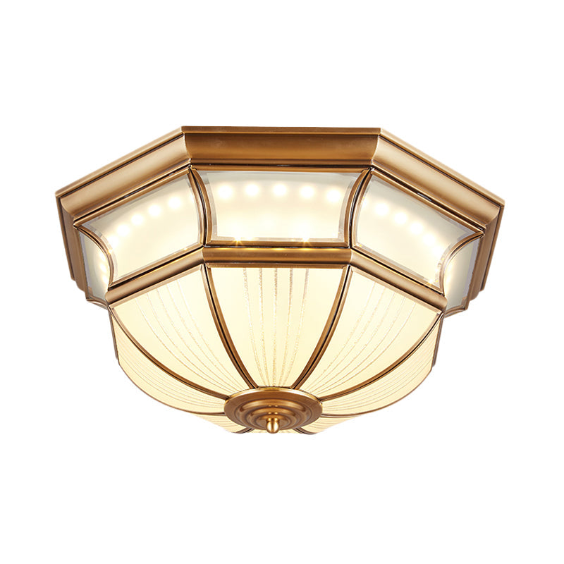 Colonial Flush Mount LED Ceiling Light with Opal Glass in Brass - 14