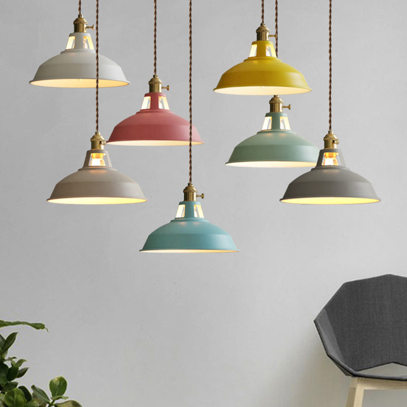 Illuminazione a sospensione a 1 luce in metallo con paralume industriale Macarons per ristorante