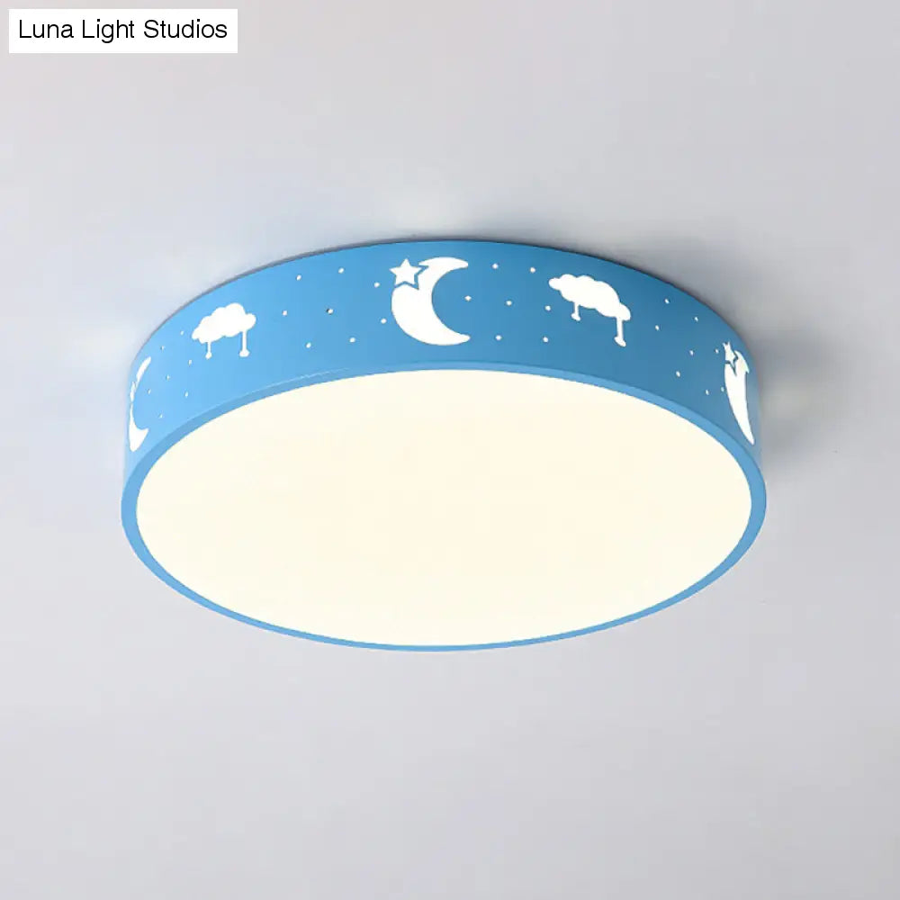 Lámpara de techo LED empotrada con pantalla de hierro recortada para habitación de niños, diseño de luna, estrella, cubo, elefante en rosa, blanco y azul